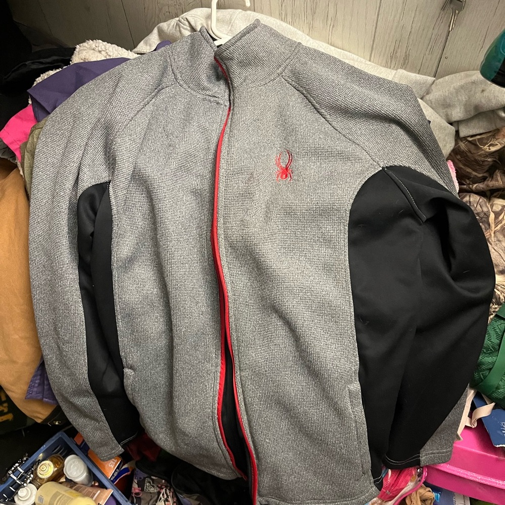 Spyder Men's Lightweight Jacket Gray with Black Panels and Red Trim
